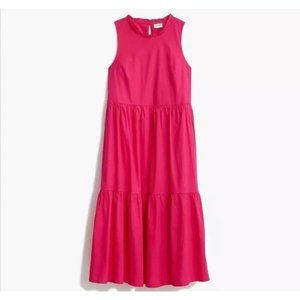 J.Crew Pink Cotton Tiered Midi Dress Sz 2 Sleeveless
